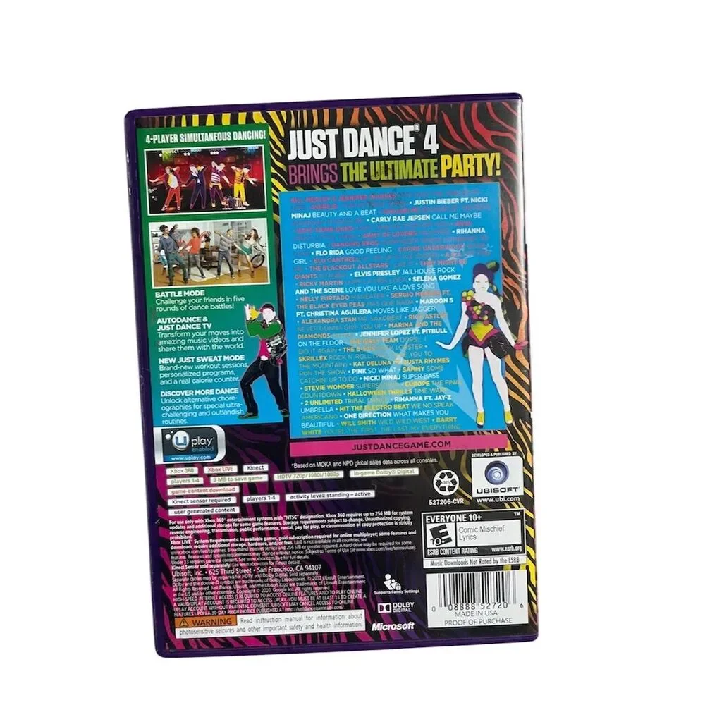 Just Dance 4 Xbox 360 Game with Kinect Support 4-Player Mode 2012
